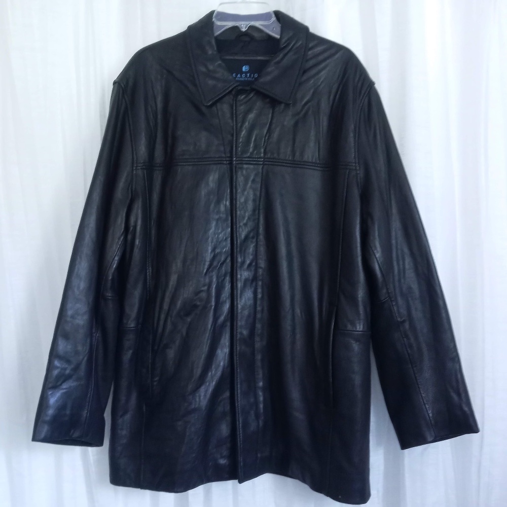 Kenneth Cole Black Soft Leather Coat SZ M Zip Front Lined Mid Length Jacket